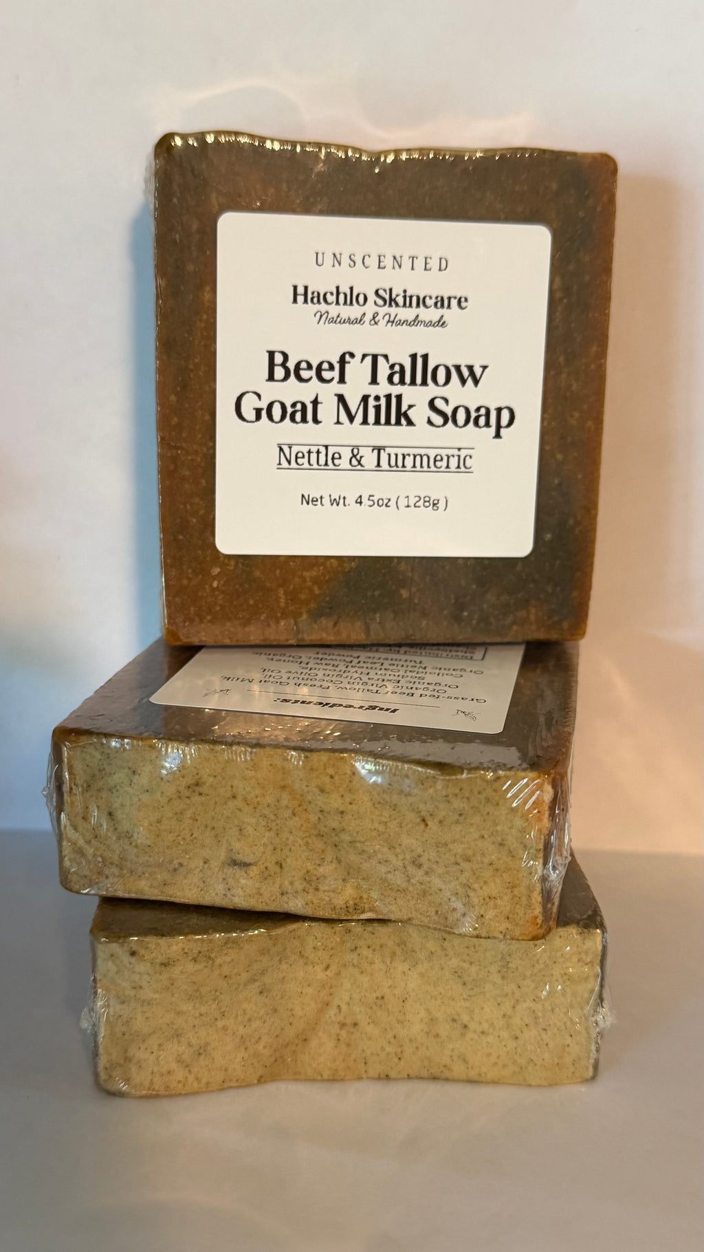 Unscented Nettle & Turmeric Beef Tallow & Goat Milk Soap Bar - with Colloidal Oatmeal and Honey⁠