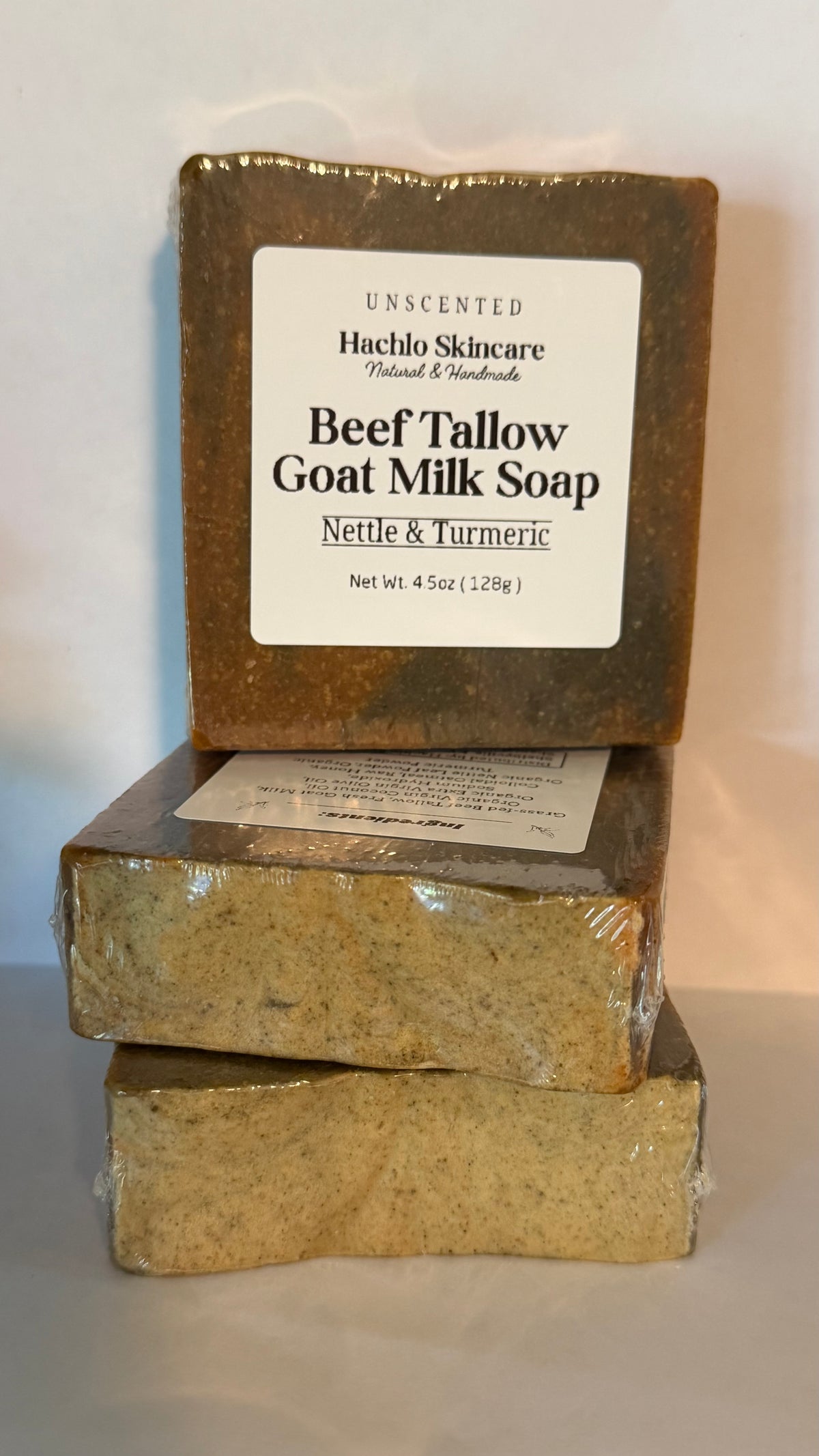 Unscented Nettle & Turmeric Beef Tallow & Goat Milk Soap Bar - with Colloidal Oatmeal and Honey⁠