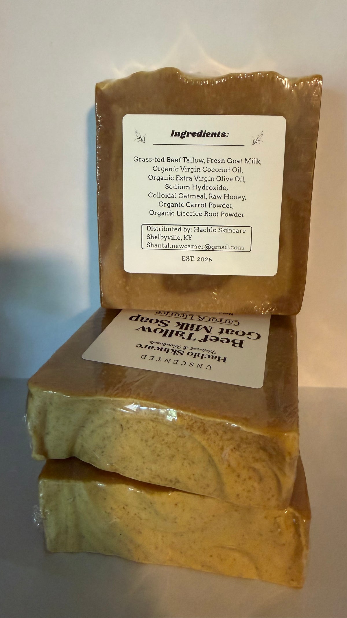 Unscented Carrot & Licorice Beef Tallow & Goat Milk Soap Bar - with Colloidal Oatmeal and Honey⁠