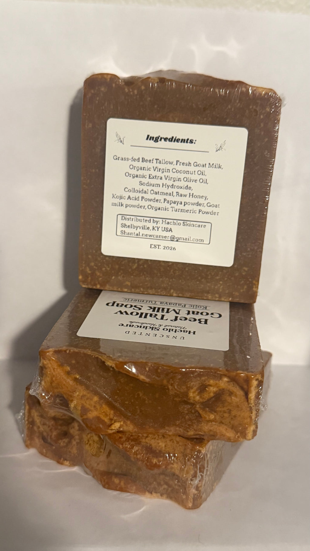 Unscented Kojic Papaya Turmeric Beef Tallow & Goat Milk Soap Bar - with Colloidal Oatmeal and Honey⁠