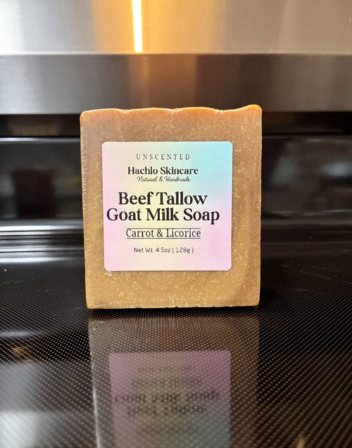 Unscented Carrot & Licorice Beef Tallow & Goat Milk Soap Bar - with Colloidal Oatmeal and Honey⁠