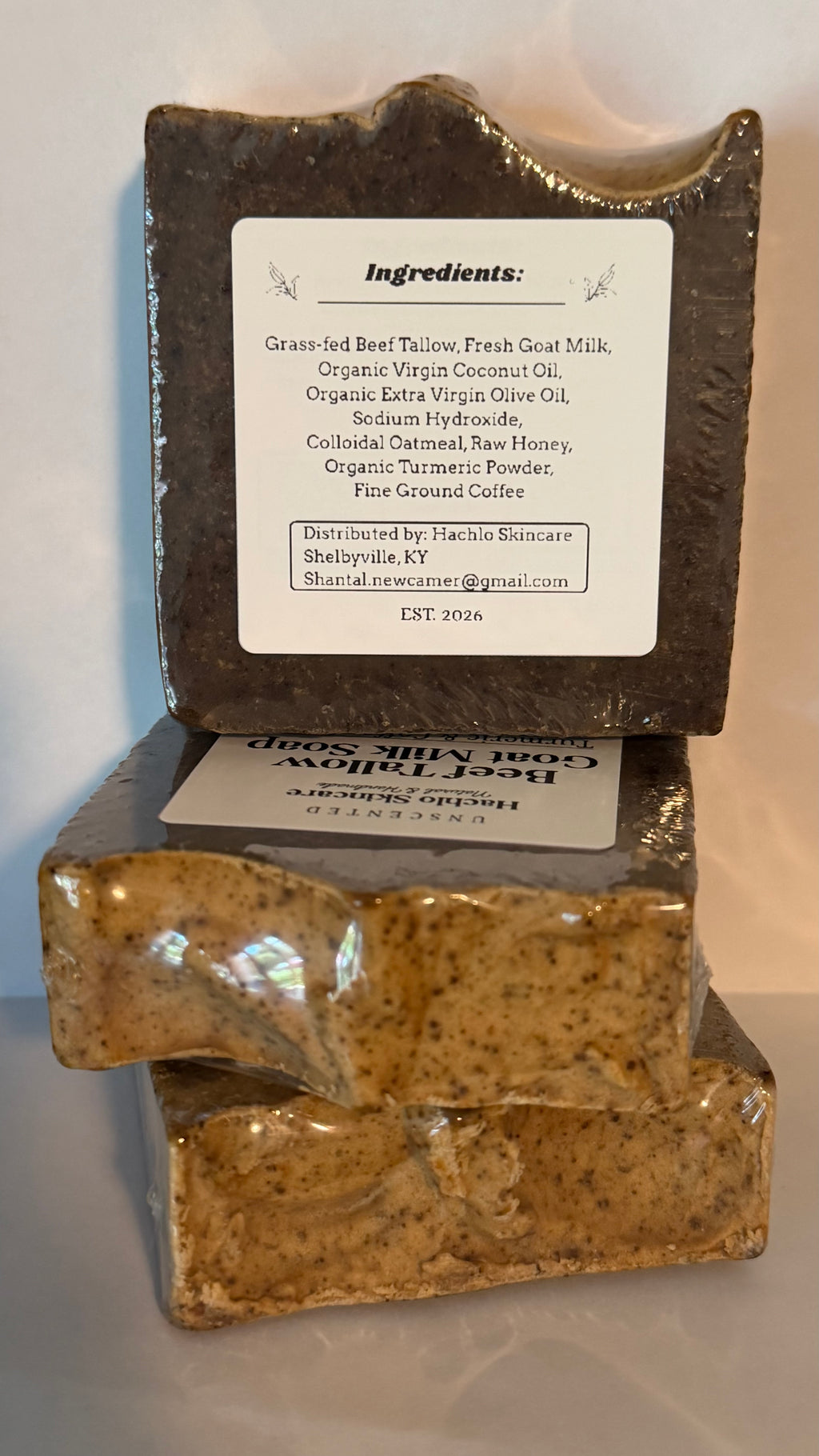 Unscented Turmeric & Coffee scrub Beef Tallow & Goat Milk Soap - with Colloidal Oatmeal and Honey⁠