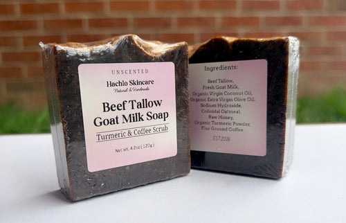 Unscented Carrot & Coffee scrub Beef Tallow & Goat Milk Soap - with Colloidal Oatmeal and Honey⁠