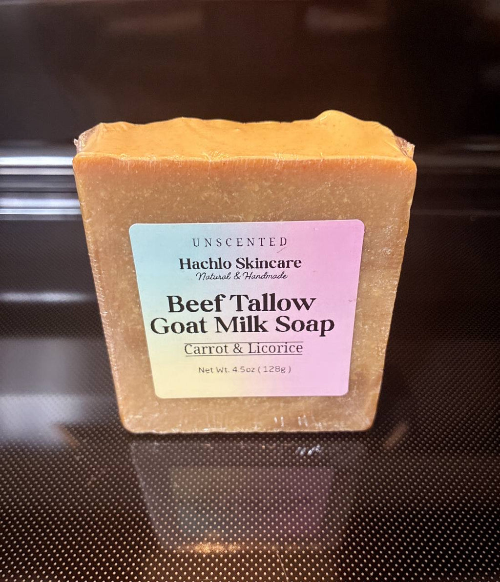 Unscented Carrot & Licorice Beef Tallow & Goat Milk Soap Bar - with Colloidal Oatmeal and Honey⁠