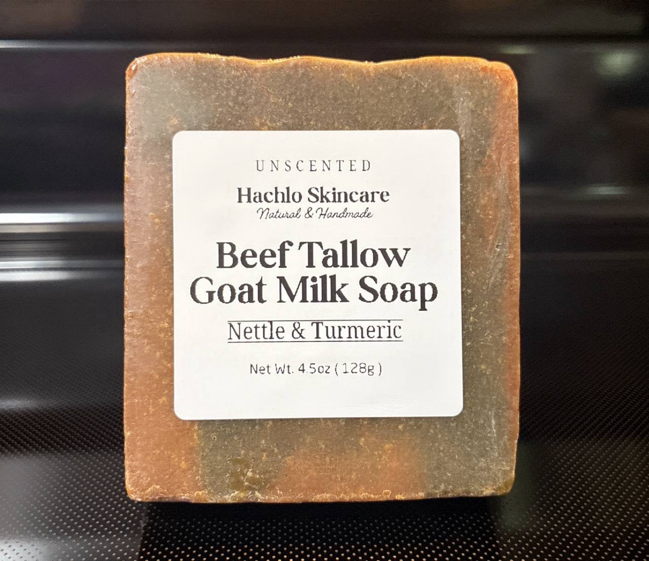 Unscented Nettle & Turmeric Beef Tallow & Goat Milk Soap Bar - with Colloidal Oatmeal and Honey⁠