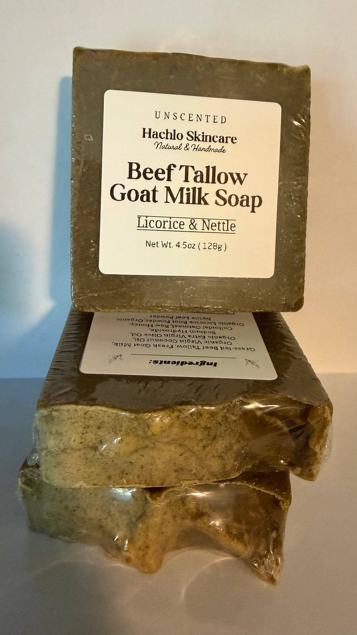 Unscented Licorice & Nettle Beef Tallow & Goat Milk Soap Bar - with Colloidal Oatmeal and Honey⁠