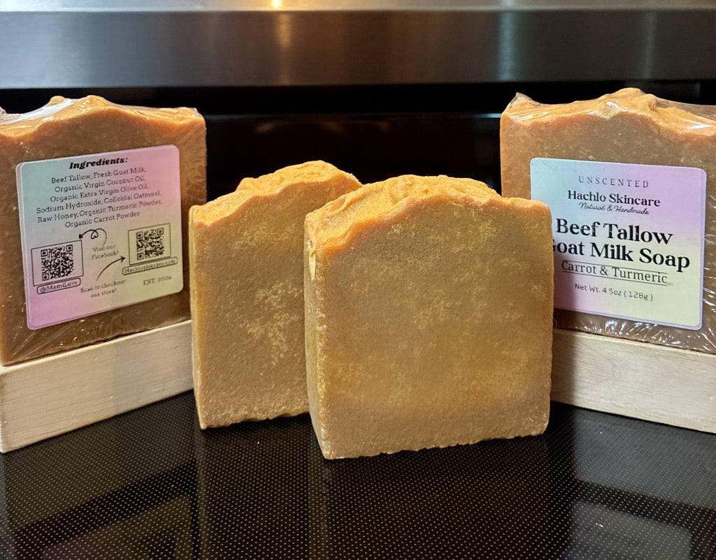 Unscented Carrot & Turmeric Beef Tallow & Goat Milk Soap - with Colloidal Oatmeal and Honey⁠