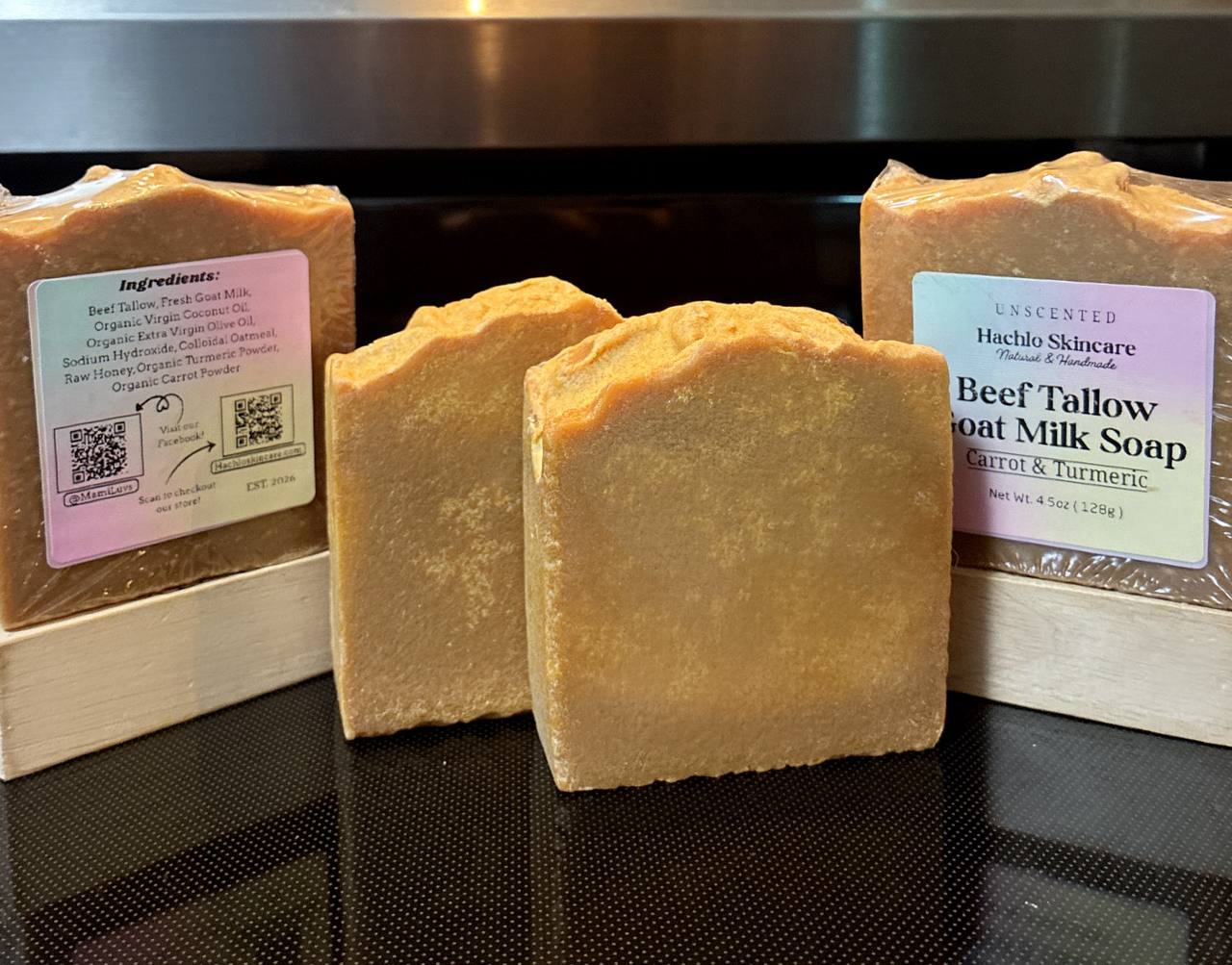 Unscented Carrot & Turmeric Beef Tallow & Goat Milk Soap - with Colloidal Oatmeal and Honey⁠
