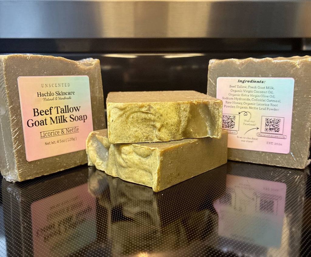 Unscented Licorice & Nettle Beef Tallow & Goat Milk Soap Bar - with Colloidal Oatmeal and Honey⁠
