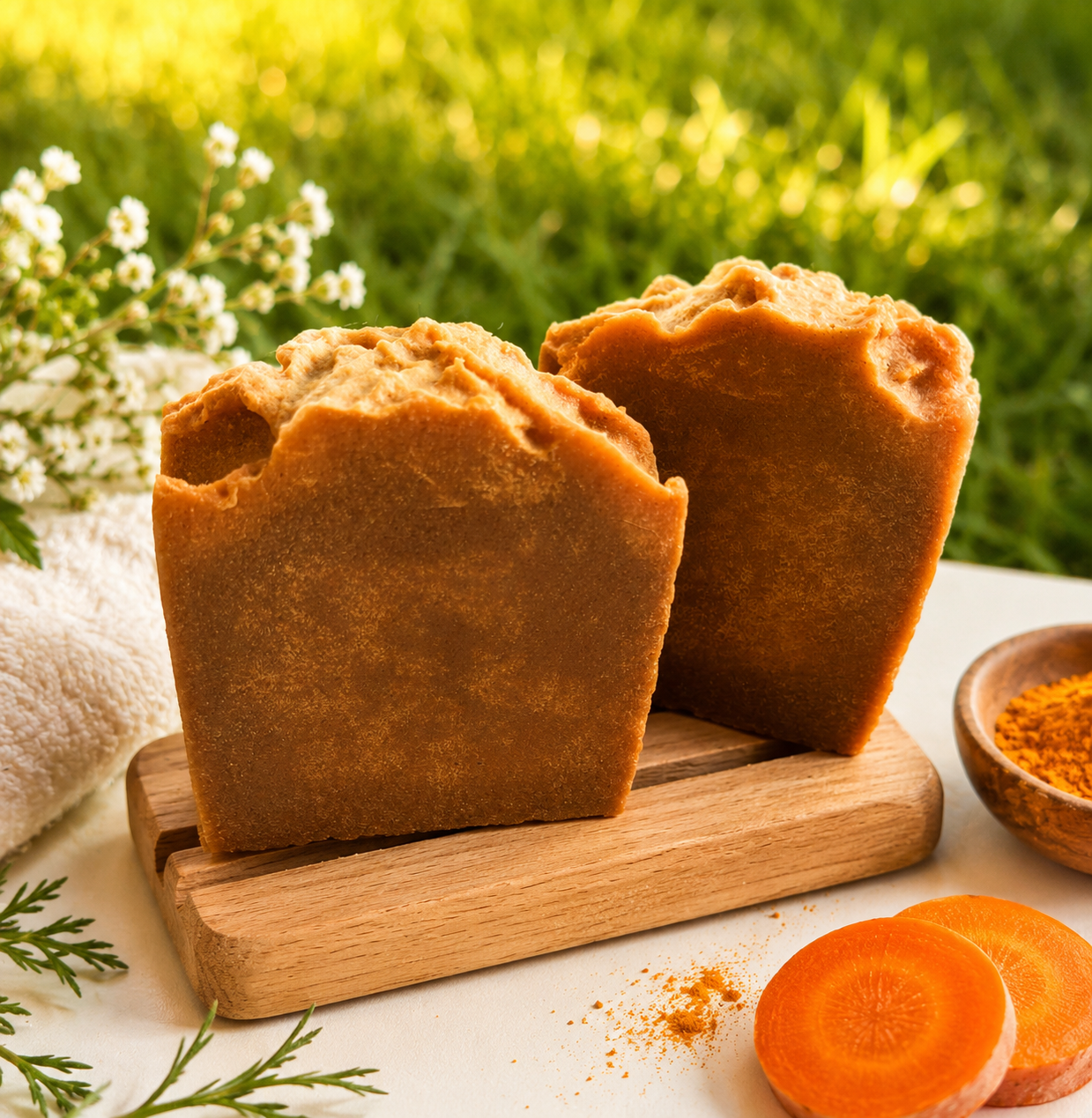 Unscented Carrot & Turmeric Beef Tallow & Goat Milk Soap - with Colloidal Oatmeal and Honey⁠