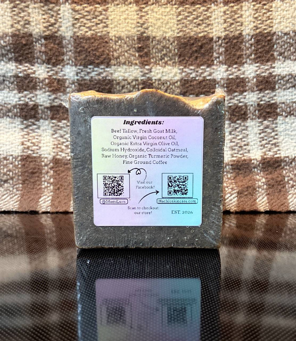 Unscented Turmeric & Coffee scrub Beef Tallow & Goat Milk Soap - with Colloidal Oatmeal and Honey⁠