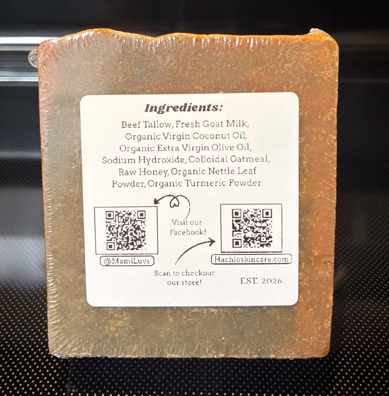 Unscented Nettle & Turmeric Beef Tallow & Goat Milk Soap Bar - with Colloidal Oatmeal and Honey⁠