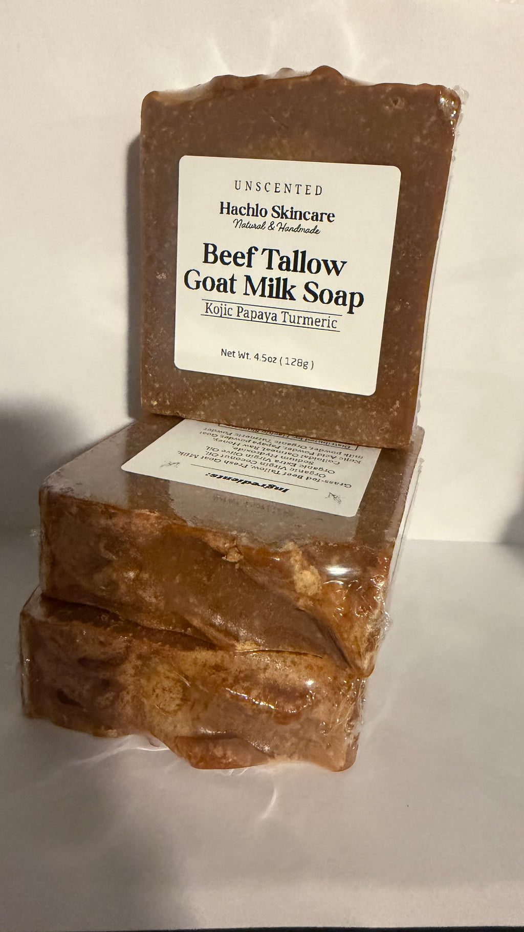 Unscented Kojic Papaya Turmeric Beef Tallow & Goat Milk Soap Bar - with Colloidal Oatmeal and Honey⁠