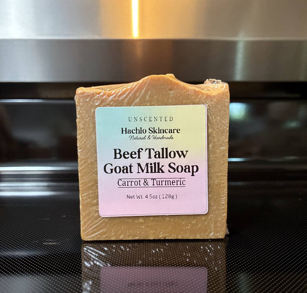 Unscented Carrot & Turmeric Beef Tallow & Goat Milk Soap - with Colloidal Oatmeal and Honey⁠