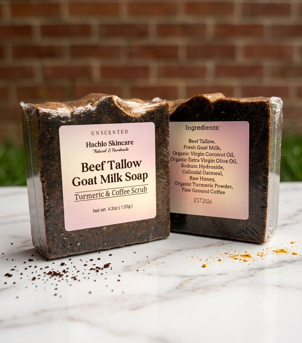 Unscented Carrot & Coffee scrub Beef Tallow & Goat Milk Soap - with Colloidal Oatmeal and Honey⁠