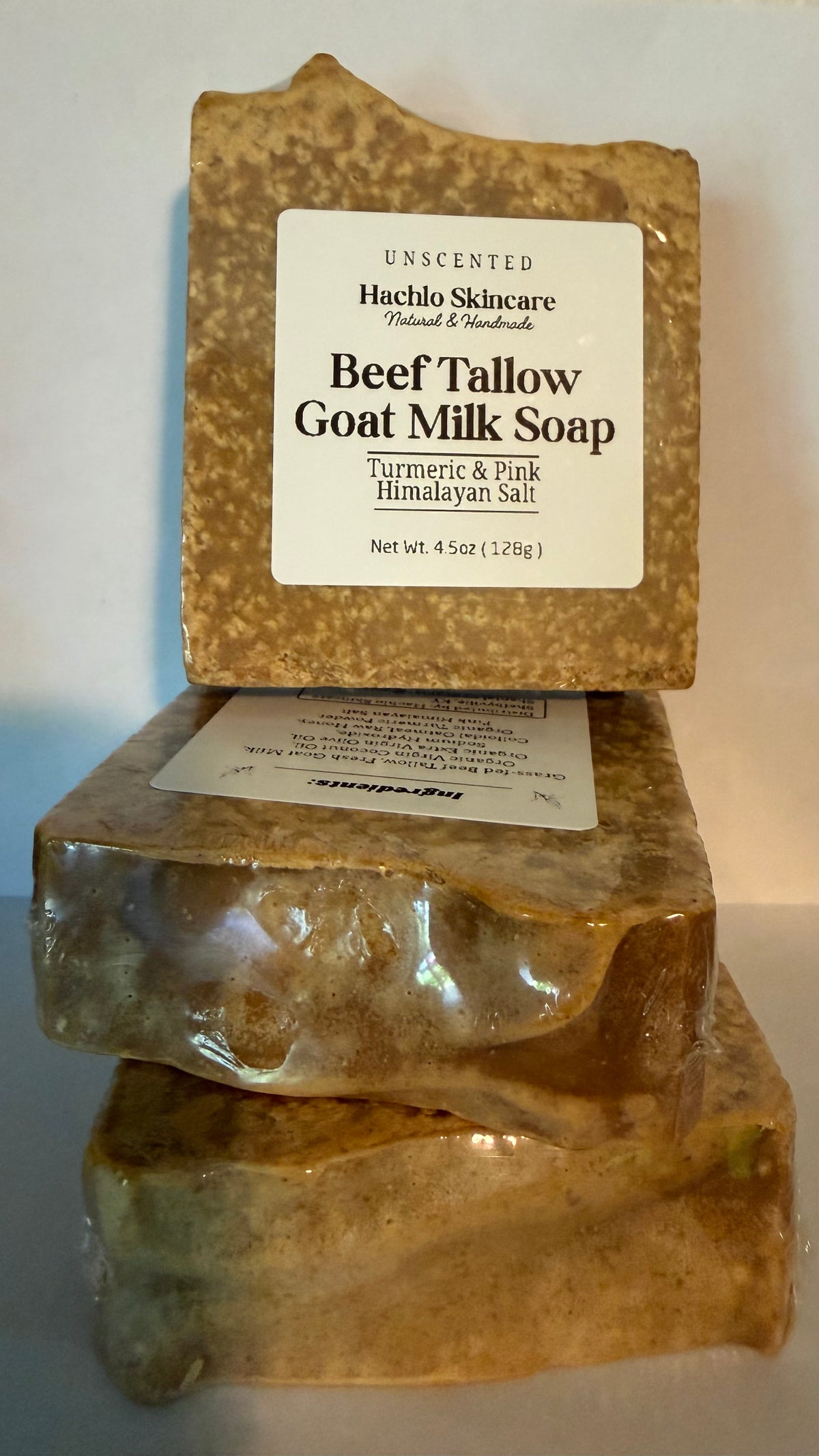 Unscented Turmeric & Pink Himalayan Salt Beef Tallow & Goat Milk Soap Bar - with Colloidal Oatmeal and Honey⁠