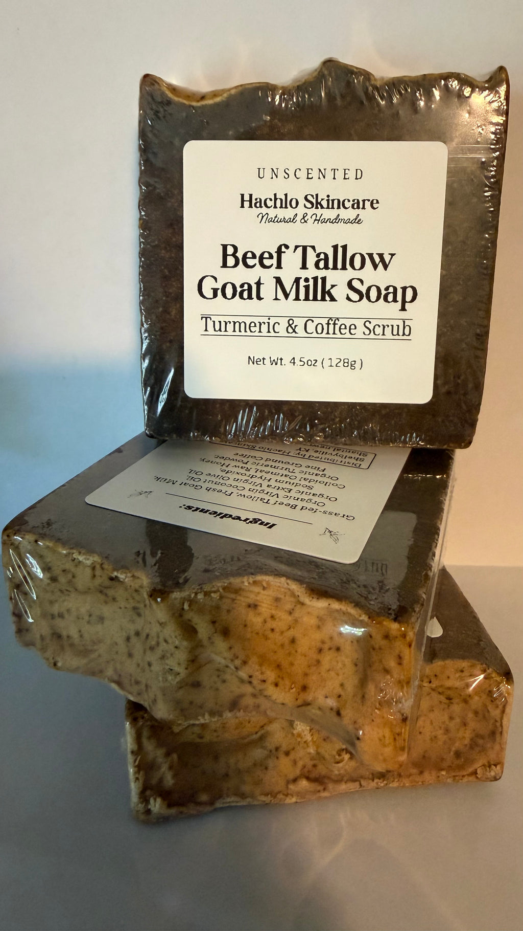 Unscented Turmeric & Coffee scrub Beef Tallow & Goat Milk Soap - with Colloidal Oatmeal and Honey⁠