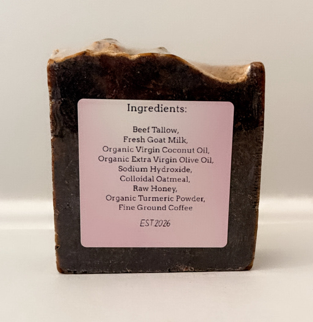 Unscented Carrot & Coffee scrub Beef Tallow & Goat Milk Soap - with Colloidal Oatmeal and Honey⁠