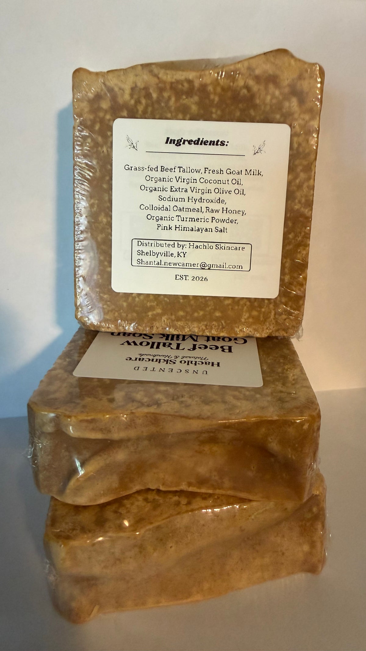 Unscented Turmeric & Pink Himalayan Salt Beef Tallow & Goat Milk Soap Bar - with Colloidal Oatmeal and Honey⁠