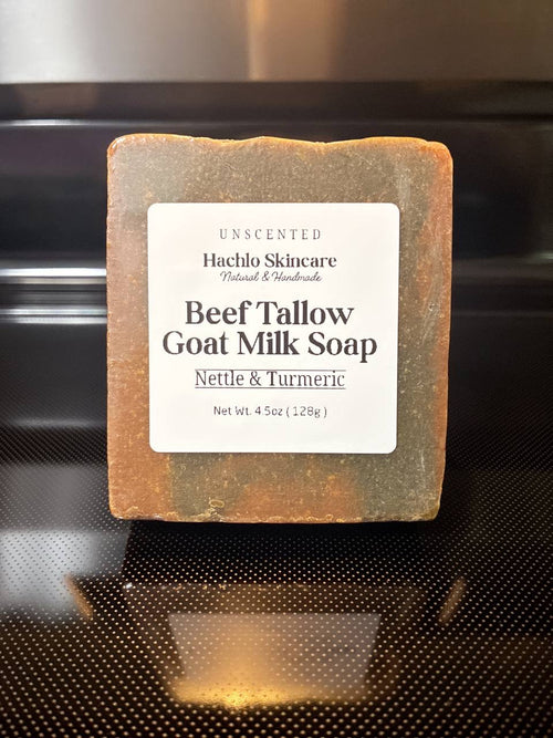 Unscented Nettle & Turmeric Beef Tallow & Goat Milk Soap Bar - with Colloidal Oatmeal and Honey⁠