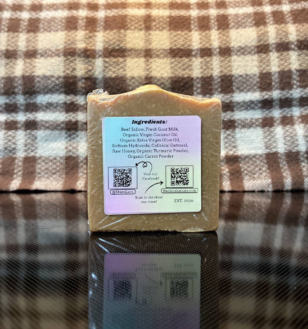 Unscented Carrot & Turmeric Beef Tallow & Goat Milk Soap - with Colloidal Oatmeal and Honey⁠