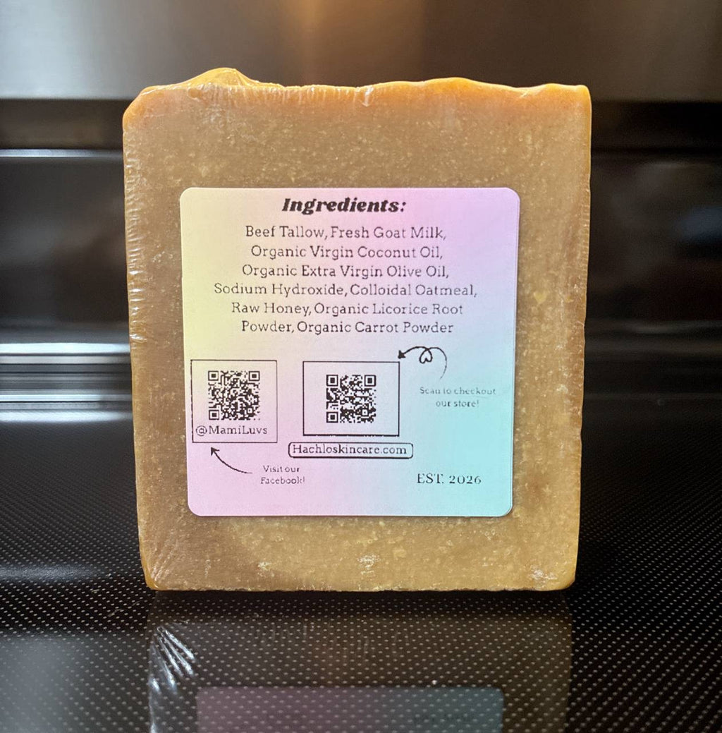 Unscented Carrot & Licorice Beef Tallow & Goat Milk Soap Bar - with Colloidal Oatmeal and Honey⁠