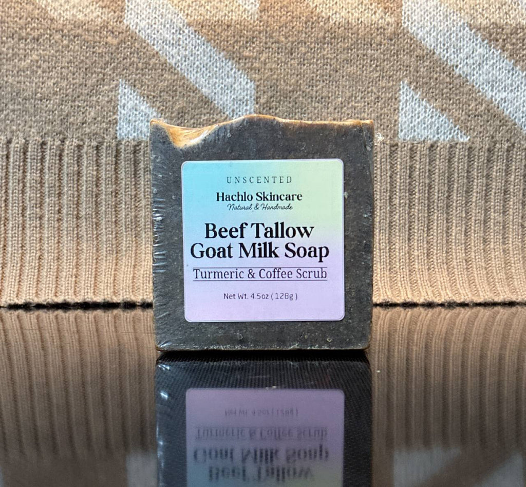 Unscented Turmeric & Coffee scrub Beef Tallow & Goat Milk Soap - with Colloidal Oatmeal and Honey⁠
