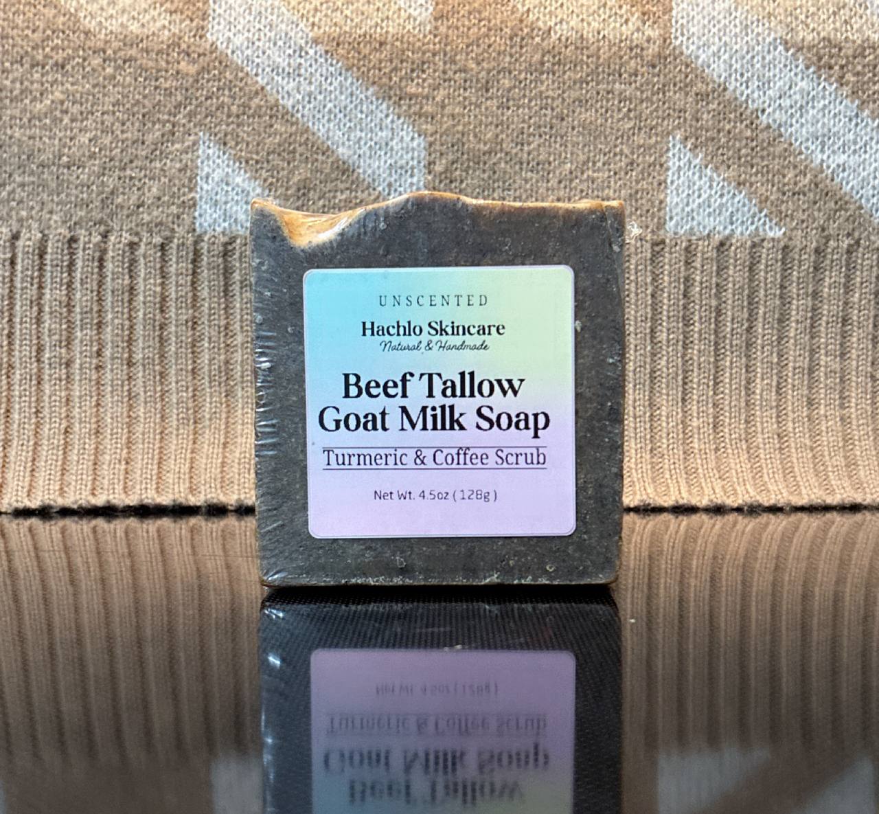 Unscented Turmeric & Coffee scrub Beef Tallow & Goat Milk Soap - with Colloidal Oatmeal and Honey⁠