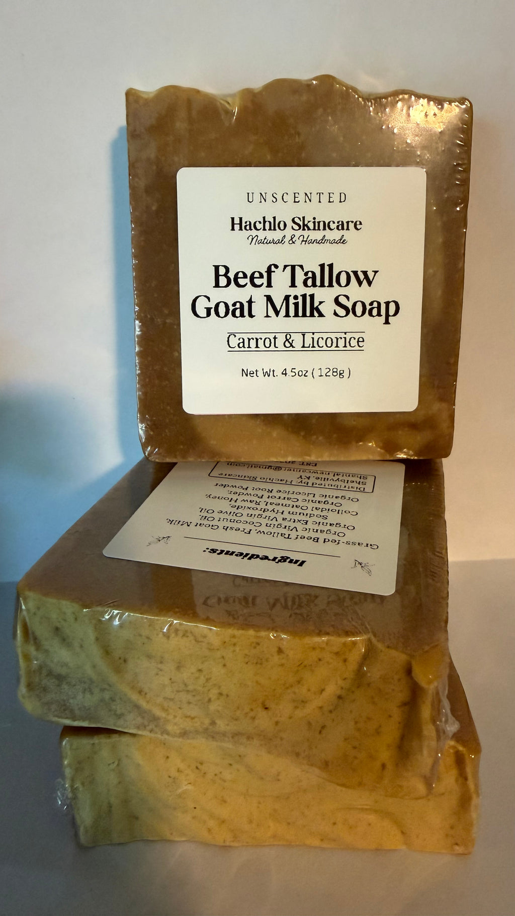 Unscented Carrot & Licorice Beef Tallow & Goat Milk Soap Bar - with Colloidal Oatmeal and Honey⁠