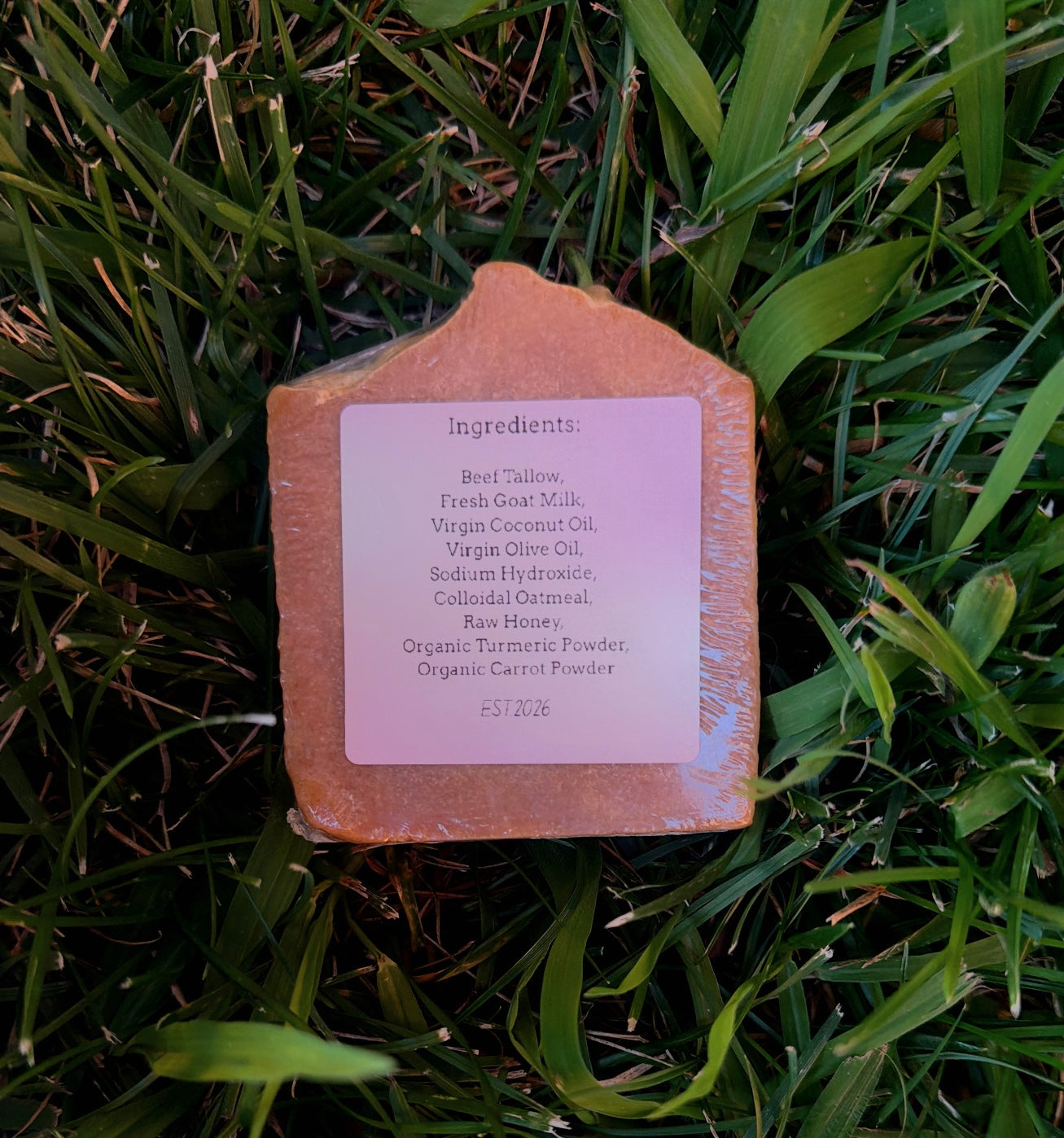 1 Bar Unscented Beef Tallow & Goat Milk Soap - Carrot & Turmeric with Colloidal Oatmeal and Honey⁠