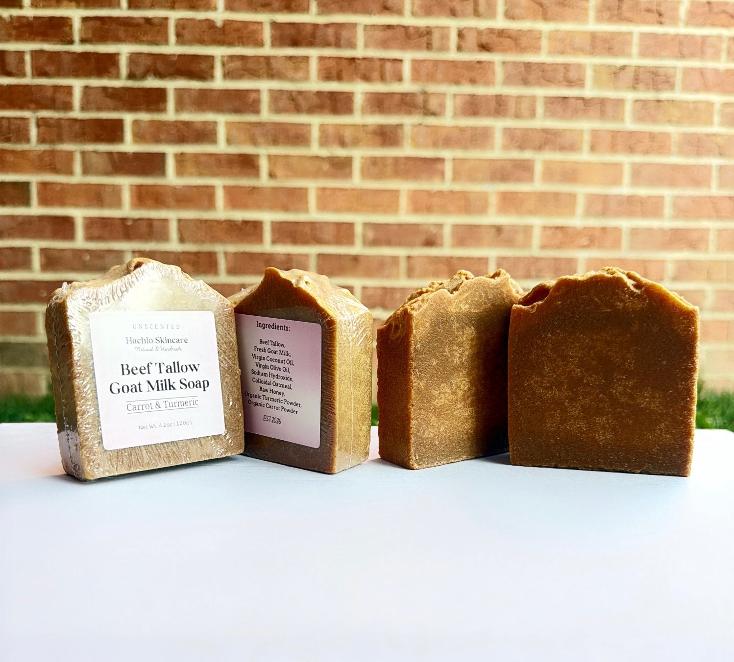 1 Bar Unscented Beef Tallow & Goat Milk Soap - Carrot & Turmeric with Colloidal Oatmeal and Honey⁠