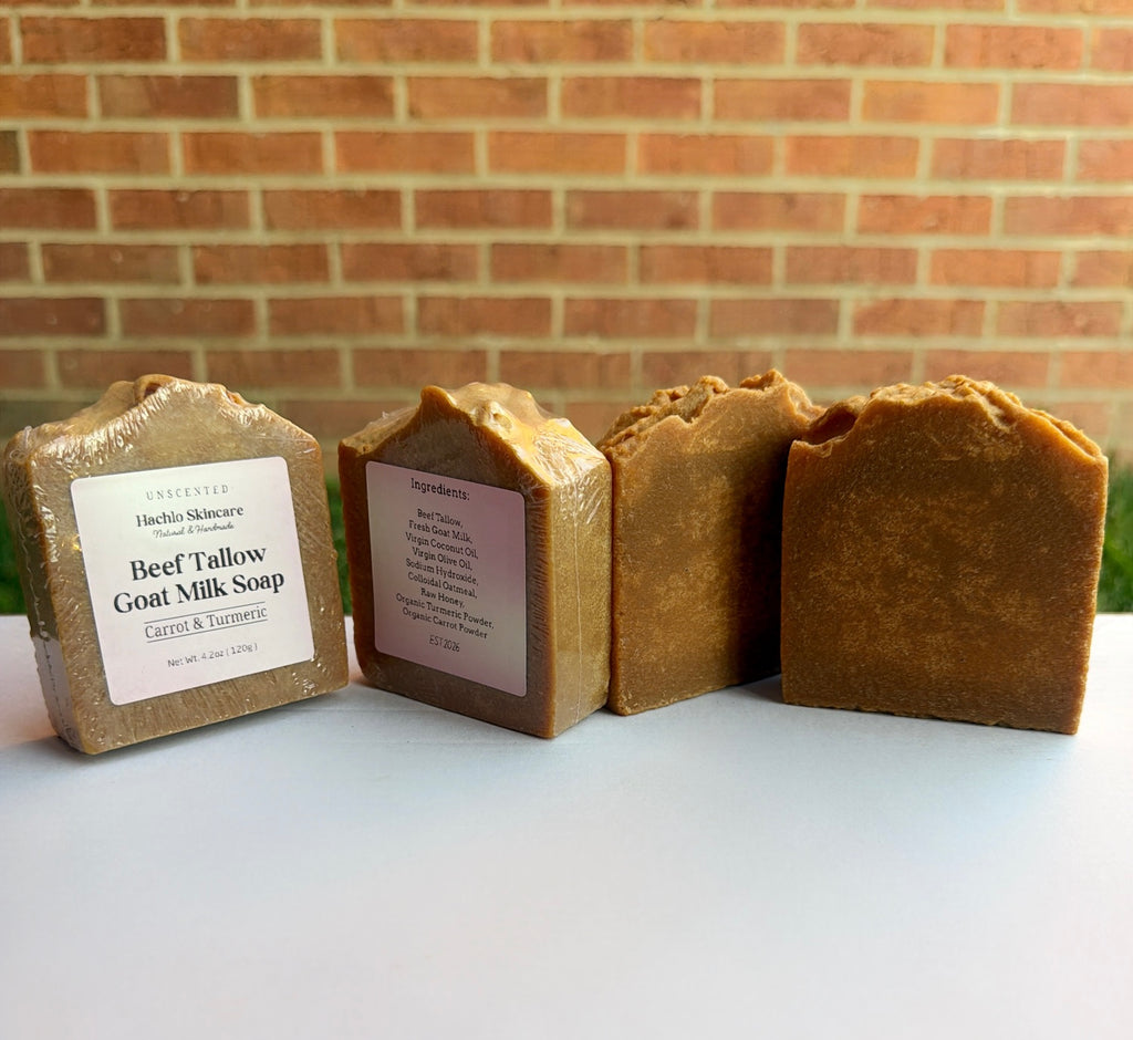 1 Bar Unscented Beef Tallow & Goat Milk Soap - Carrot & Turmeric with Colloidal Oatmeal and Honey⁠